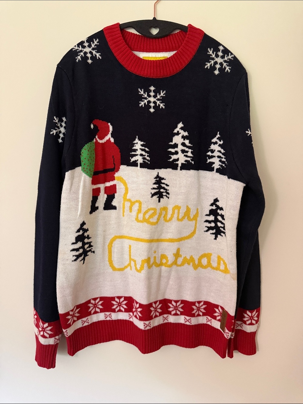 Tipsy Elves Navy, Red, White & Yellow Merry Christmas Crewneck Sweater